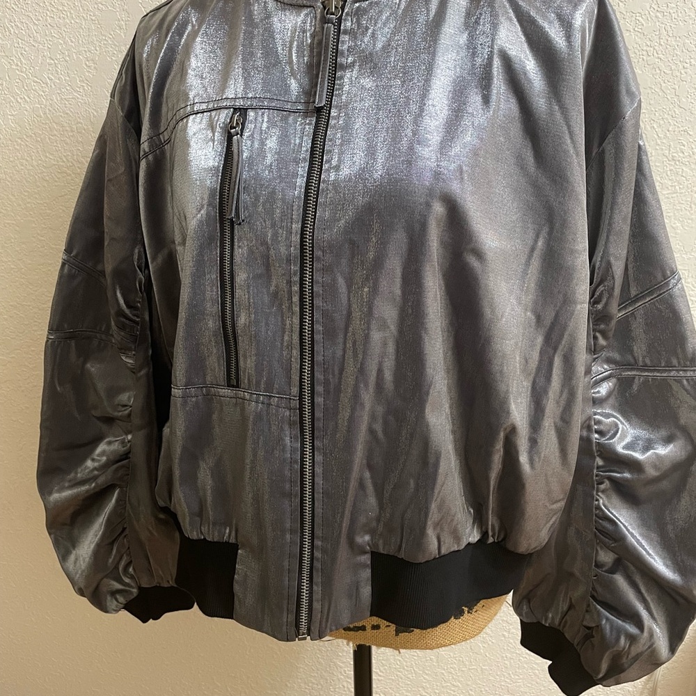 NWOT Fate Shimmering Silver Women's Size M Bomber Jacket